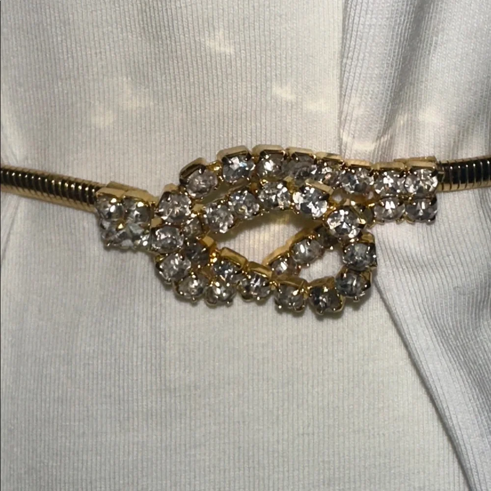 Vintage 80s/90s‎ Shiny Gold Women's Serpentine Belt /Crystal Rhinestone Buckle